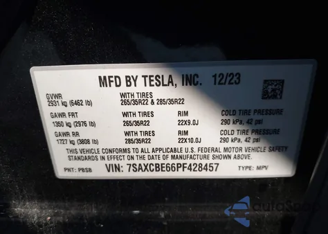 2023 Tesla Model X Plaid Tri Motor All-Wheel Drive from USA, damaged, VIN 7SAXCBE66PF428457